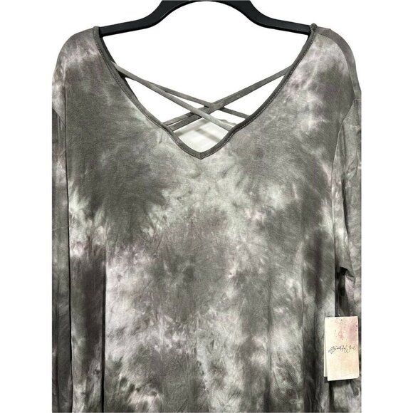 A Beautiful Soul Tie Dye Tunic Dress Dusty Olive Stretch‎ Knit V-Neck L/S NWT - Picture 2 of 12